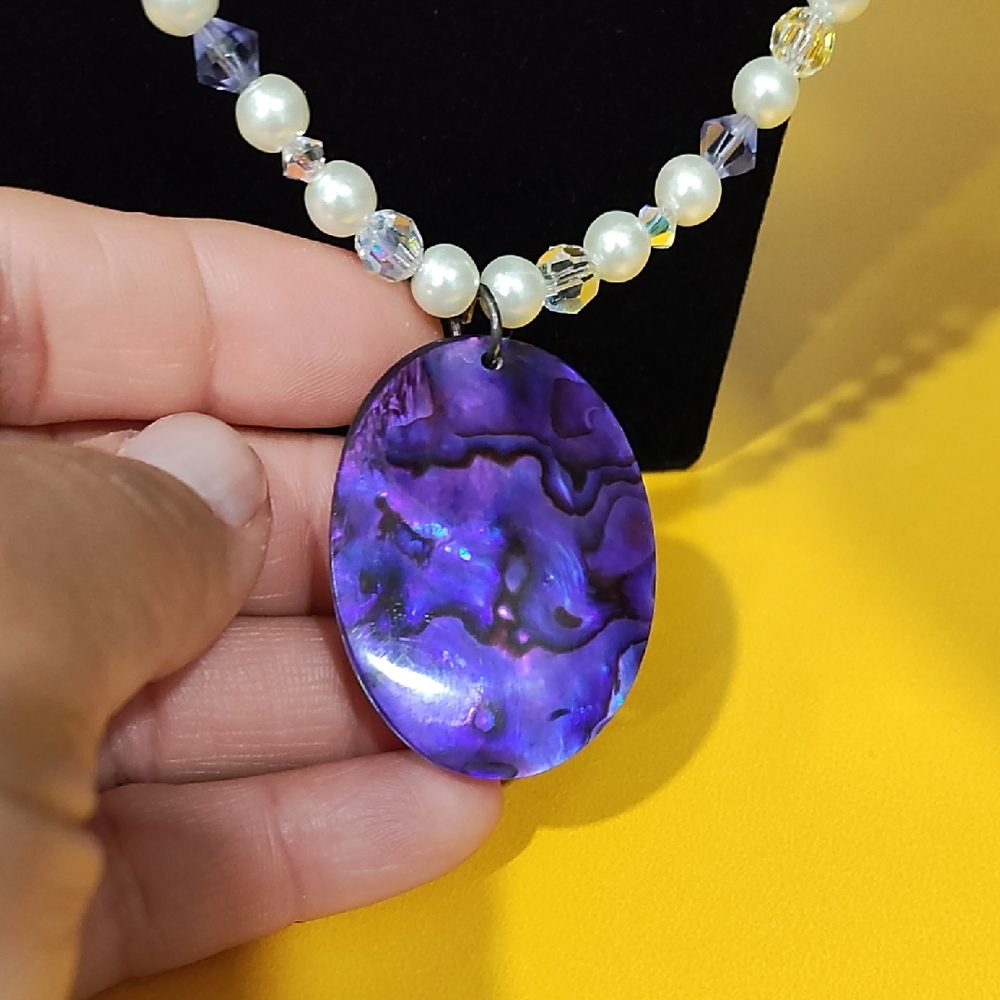 Source Unknown Purple And White Beaded Necklace - image 2